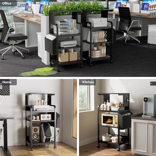 4-Tier Tall Printer Stand with Storage Adjustable Shelf and Bag - Image 6