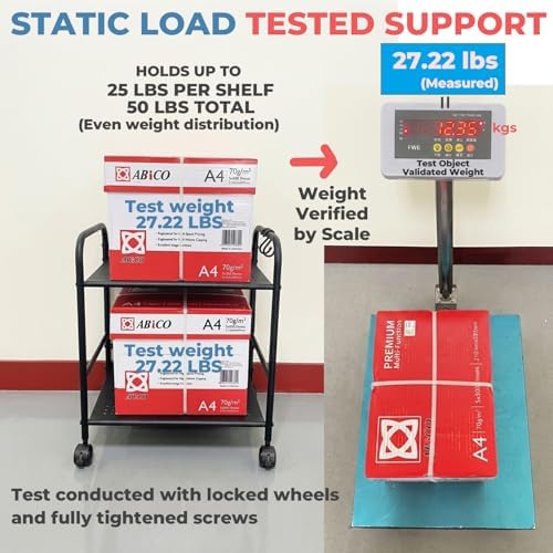 2-Tier Metal Rolling Cart, Compact Under Desk Storage Organizer - Image 5