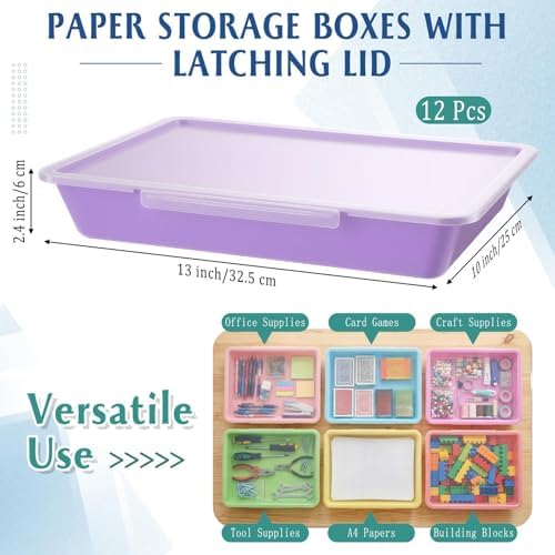 Tinlade 12 Pcs Classroom Paper Storage Bins with Lids, Macaron, 13x10in - Image 2