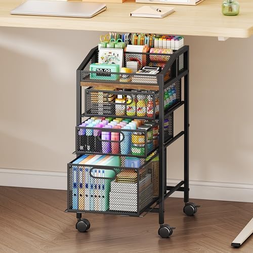 SWTYMIKI Rolling Utility Cart with Drawers - Under Desk Storage Cart with DIY Divider & Lockable Wheels, Multi-Functional Craft Art Supply Organizer for Office, Vanity, Craft Room & Studio Black by SwtyMiki-TidyHomeSweetLife
