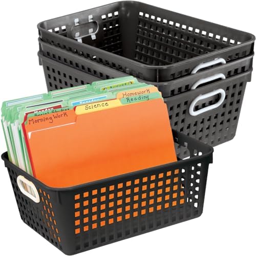 Really Good Stuff Large Black Book Baskets, 13.25" x 10" x 5.5", 4-Pack by ReallyGoodStuff