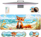 4 in 1 Ergonomic Keyboard Wrist Rest & Mouse Pad Wrist Rest Set, Large XXL Gaming Desk Mat 31.5"x 11.8" with Non-Slip Base, Memory Foam for Home Office Study Gaming, Fox by Unknown