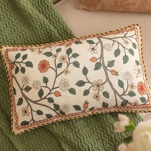 ISAENNE Designer Elegant Linen Throw Pillow Cover,Set of 2,20"x12"-Flora A - Image 7