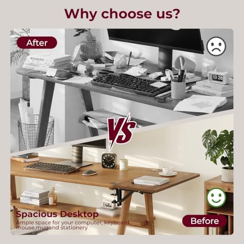Desk Extender Tray, 16"×12" Clamp-On Arm Rest Shelf, 90° Foldable Computer Elbow Support for Office Home, Space-Saving Keyboard Mouse Tray (Vintage Burnt Color) - Image 3