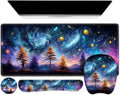 4 in 1 Large Mouse Pad, Keyboard Wrist Rest Set, Ergonomic, Non-slip, Waterproof, Colorful World by NXZGO