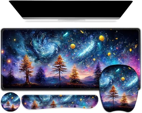 4 in 1 Large Mouse Pad, Keyboard Wrist Rest Set, Ergonomic, Non-slip, Waterproof, Colorful World by NXZGO