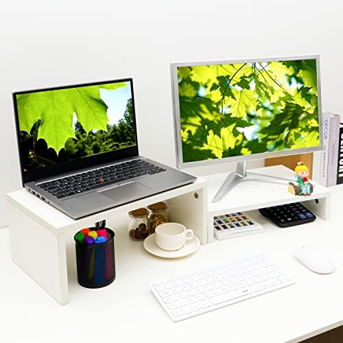 TEAMIX 2-Pack White Monitor & Laptop Stand Riser, High-Low Dual Monitor Set by TEAMIX