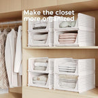 Pinkpum Stackable Plastic Storage Basket, Foldable Closet Organizers, Drawer Shelf Storage Container/Bins for Wardrobe Kitchen Bathroom Office Dorm, White, 4 Packs - Image 5