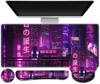 Gaming Mouse Pad, Large Desk Mat, Cute Desk Pad, 4in1 XXL Mousepad + Keyboard Wrist Rest+Mouse Wrist Rest+Coaster Set with Ergonomic Desk Pad for Home Office Table Computer, Purple Anime Neon by ToLuLu