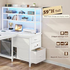 DurayLoly L Shaped White Desk with 3 Drawers,Shelf and PC Stand for Storage - Image 6