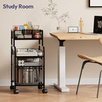 SWTYMIKI Rolling Cart with Drawers - Metal Craft Cart with Wheels, DIY Divider and Wood Shelf, Art Supply Organizer for Under Desk Storage, Utility Storage Cart for Home Office Studio, Black - Image 4