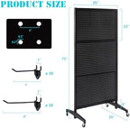 NectaCol 3'x 6' Pegboard Display Stand with T-Base, Metal Peg Board Display Stand with Wheel, Standing Pegboard Display with 20 Pieces Hooks, Black - Image 2