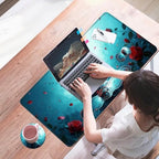 Mouse Pad,Large Desk Mat Set, 4in1 XL Mousepad + Keyboard Wrist Rest+Mouse Wrist Rest+Coaster with Ergonomic Desk Pad for Home Office Table Computer Cover -Woman with Skull Face - Image 7