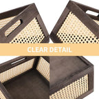 Rattan Wooden Storage Basket with Handle, Brown Set of 2 - Image 3