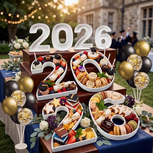 SiliFine 4 Pcs 2026 Number Letter Charcuterie Board Class of 2026 Graduation Ceramics Fillable Letters Box Small White Reusable Alphabet Food Serving Tray Platter for Candy Graduation Gift Party Decor - Image 6