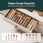 Silverware Organizer Large, Magnetic Connected Expandable 13 Slots Silverware Drawer Organizer From 21 to 37.4 Inches, Adjustable Flatware and Cutlery Holder, Bamboo Utensil Tray for Kitchen Acacia - Image 2