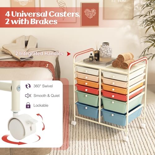 LDAILY 12 Drawer Rolling Storage Cart, Craft Cart Organizer on Wheels w/Metal Frame, Large Capacity & Smooth Drawer, Rolling Cart w/Drawers for Classroom, Office - Image 6