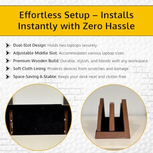 Dual Laptop Holder Vertical Stand 2 Slots Wooden - Light Brown (Oak Color) - Vertical Holder for Desk, MacBook Pro & Air, Desktop Organizer Made of Natural Wood, Adjustable Stand for Notebooks - Image 6