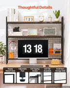 VEVOR 45.3"W Desk Shelf with Grid Panel, Desktop Bookshelf Storage Hutch for Computer Monitor, Metal Frame and Wooden Shelf, 2-Tier Countertop Display Rack, Desk Organizer Hutch for Dorm, Home, Office - Image 2