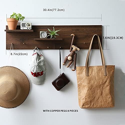 Wooden Pegboard Modular Display Organization Storage Wall Decor Hooks Shelf 15.2in x 7.6in 2-Pack (Color:Walnut) - Image 2