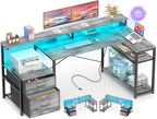 Aheaplus L Shaped Desk with File Drawer, Reversible L Shaped Gaming Desk by Aheaplus