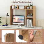 LDAILY Desktop Shelf, Multipurpose Wood Desk Hutch for Max 27" Computer Monitor, Countertop Storage Hutch with 5 Shelves, 3 Tier Desktop Display Rack for Dorm Office Home (Natural) - Image 5