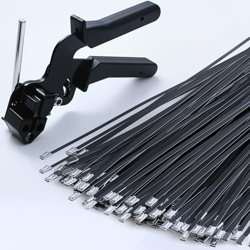 Stainless Steel Cable Tie Gun & 100pcs 12in Black Metal Zip Ties by Balabulala