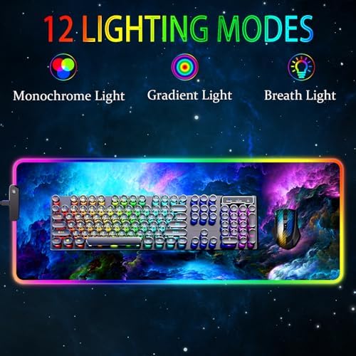 RGB Gaming Mouse Pad, Large Mousepad with Led Light, Keyboard Pad Gaming Accessories for Desk, Non-Slip Rubber Base Big Mouse Mat for Gamer, 31.5 X 11.8 Inch, Dazzling Galaxy - Image 2