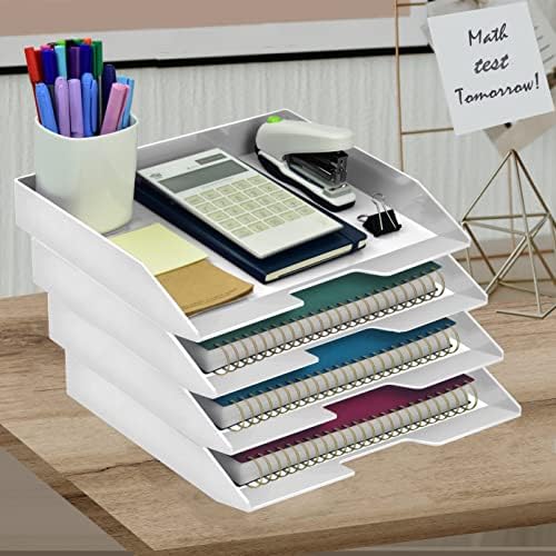 Acrimet 4 Tier Paper Organizer Letter Tray – Plastic Stackable Desk File Organizer, Side Load Paper Sorter for Letter/A4 Office File Folder Holder – White - Image 2