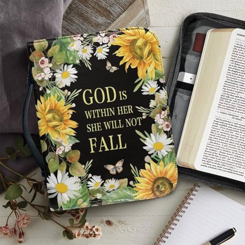 Sunflowers Poetic Scriptures Bible Cover for Women Soft PU Leather Verse Print Bible Carrying Case Large Capacity Book Organizer with Top Handle Gifts for Christians - Image 6