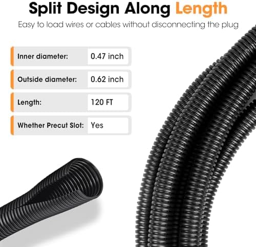 120 FT Wire Loom 1/2 Inch, Split Wire Loom Tubing Wire Conduit, Wire Protector Tubing – Black - Image 3
