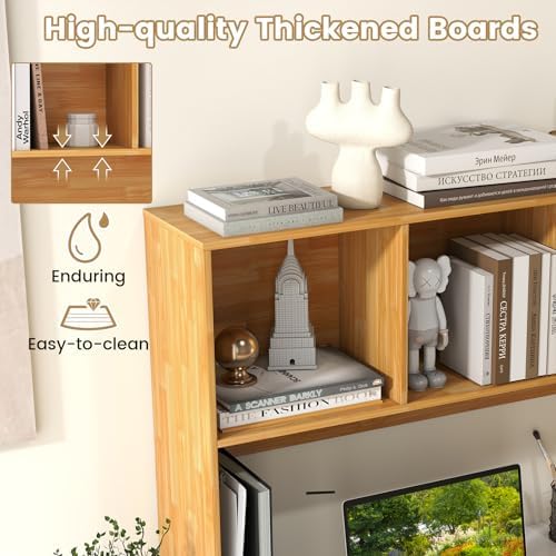 LDAILY Desktop Bookshelf, 2-Tier Office Desk Shelf Organizer with 4 Shelves, 37’’L Wood Storage Rack Display Shelf for Computer Desk, Office, Dorm, Bedroom (Burlywood) - Image 6