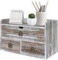 Wood Desk Organizer with Drawer, Washed Brown Wooden Desktop Organizer, Tabletop Storage Organization Box for Countertop, Home Office Supplies (3 Drawer and Shelf) by SEEKELEGANT