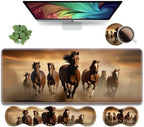 Ergonomic Keyboard Wrist Rest and Mouse Pad Wrist Rest Set, Large XXL Gaming Mousepad 31.5"x 11.8", Memory Foam, Easy Typing Pain Relief, Multifunctional Desk Mat for Office & Home, Galloping Horse by Unknown