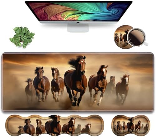Ergonomic Keyboard Wrist Rest and Mouse Pad Wrist Rest Set, Large XXL Gaming Mousepad 31.5"x 11.8", Memory Foam, Easy Typing Pain Relief, Multifunctional Desk Mat for Office & Home, Galloping Horse by Unknown