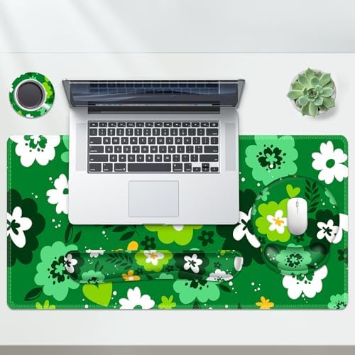 AIMSA Keyboard Mouse Pad Wrist Rest Set, Large Gaming Mouse Desk Pad with Wrist Support Ergonomic Design, 4 in 1 Mousepad for Home Office, Green Flowers - Image 5