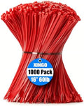 XINGO 1000 PCS Red Zip Ties 16 Inch, 60 LBS Tensile Strength, Self-Locking Nylon Plastic Nylon PA66 Wire Ties for Indoor and Outdoor Use by XINGO