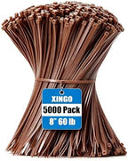 XINGO 5000 PCS Brown Zip Ties 8 Inch, 60 LBS Tensile Strength, Self-Locking Nylon Plastic Nylon PA66 Wire Ties for Indoor and Outdoor Use by XINGO