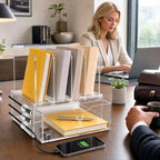 Acrylic Desk Organizer with Drawers, Paper Organizer for Desk, Vertical File Organizer with 4 File Slots, Clear Desktop Office Organizer for Papers, Files & School Supplies - Image 4