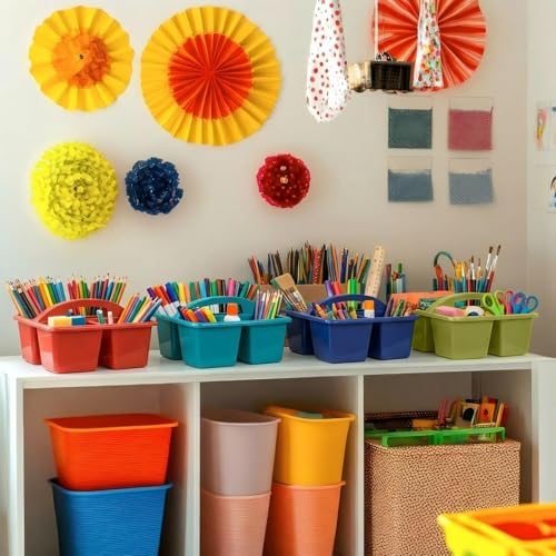 Kathfly 8 Pack Classroom Caddy Organizer with Handle Bulk, Deep Color - Image 3