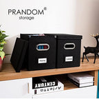 PRANDOM File Organizer Box - Set of 4 Collapsible Decorative Linen Filing Storage Hanging File Folders with Lids Office Cabinet Letter Size Black (14x9.3x10.8 inch) - Image 2