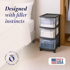 HOMZ Drawer Tower, 3-Tier Storage Cart with Removable Wheels, Black Frame - Image 4