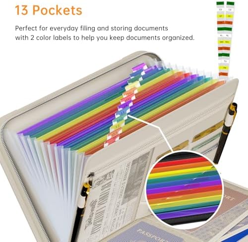 Tamfile Accordion File Organizer, Fireproof Expanding File Folder, Beige - Image 3