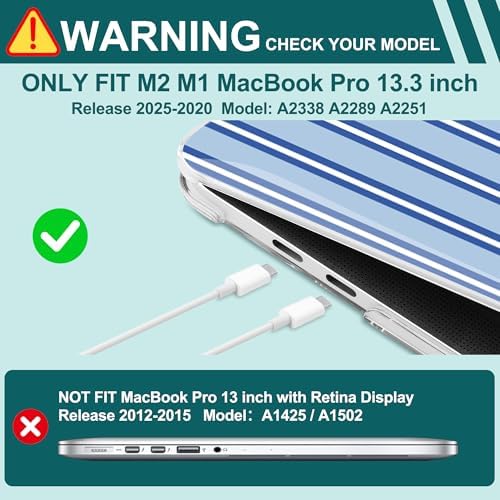 Case for MacBook Pro 13 inch M2 M1 2025-2022 2020 A2338 A2289 A2251, Plastic Hard Shell Laptop Case with Keyboard Cover, Trackpad Protector, 2 OTG Adapters, Blue Stripes - Image 4