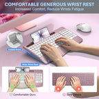 Rechargeable Silent Wireless Keyboard and Mouse Combo, Ergonomic Wrist Rest & Phone Tablet Holder, USB-C Adapter Included, 2.4G Lag-Free Cordless Set for Windows Mac Laptop PC Home Office (Rose Gold) - Image 3