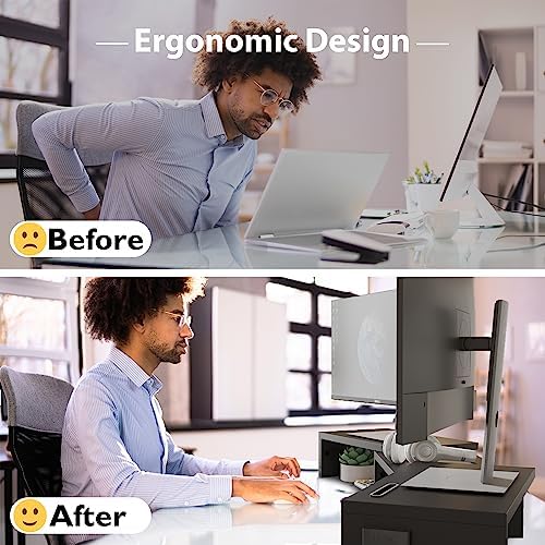 BONTEC Dual Monitor Stand Riser, Adjustable Length & Swivel Angle, Black - Image 4