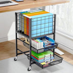 TOOLF Rolling File Cart, 3-Tier Metal File Cabinet with Wheel, Filing Cabinet with 2 Sliding File Trays, Adjustable Hanging File Folder Organizer for Office, Home, Classroom Black - Image 6