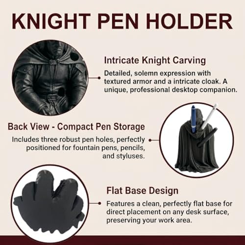 Warrior Pen Holder for Desk, Fallen Hero Pencil Holder, Cool Funny Desk Organizer, Fantasy Knight Resin Sculpture for Pens Markers Stylus, Unique Office Decor Gift for Gamers Writers - Image 4