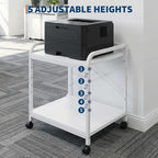 GarveeHome Under Desk Printer Stand, 20" Deep Large Printer Table with Height Adjustable Storage Shelf, 2 Tier Rolling Printer Cart with Wheels for Home Office, White - Image 5