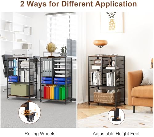 EasyPAG Rolling File Cart with 14 Slot Mail Organizer, Under Desk Storage with Hanging File Rack for Letter/Legal Folders, Mobile Filing Cabinet Printer Stand for Office Home Classroom, Black - Image 6